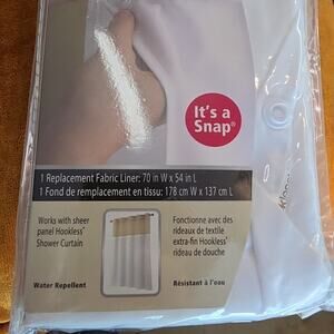 Hookless White Replacement Fabric Liner For Shower Curtain Snap On 70” X 54 New
